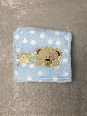 RN #119741 Manta Bebé Lunares Mono Oso Azul Blanco Círculos Vellón Lovey Foto 1 de 4