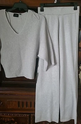 Conjunto de salón Anthropologie de 2 piezas suéter XS S grueso tejido gofre gris ciro $159 Foto 1 de 4