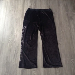 De colección Y2K Juicy Couture Negro Terciopelo Prendas para dormir Pantalones para mujer Talla L Bling Spellout - Imagen 1 de 8