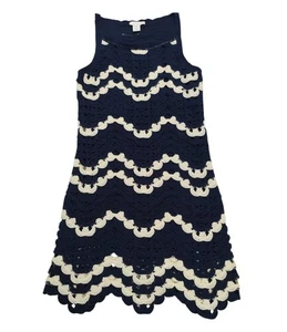 House Of Harlow 1960 XS Navy & Cream Crochet Sleeveless Dress, NWOT. - Picture 1 of 7