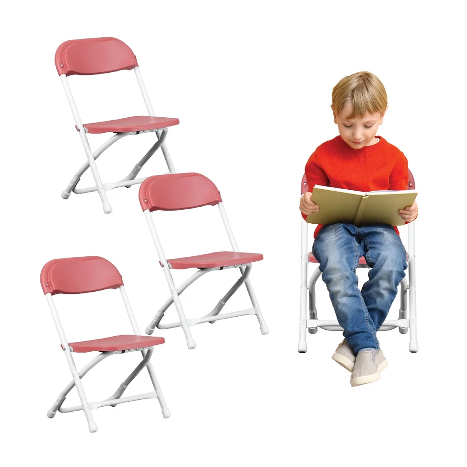Kids Plastic Folding Chairs Red Kindergarten Preschool Child 220 lb Limit 4 Pk - Image 1 of 4