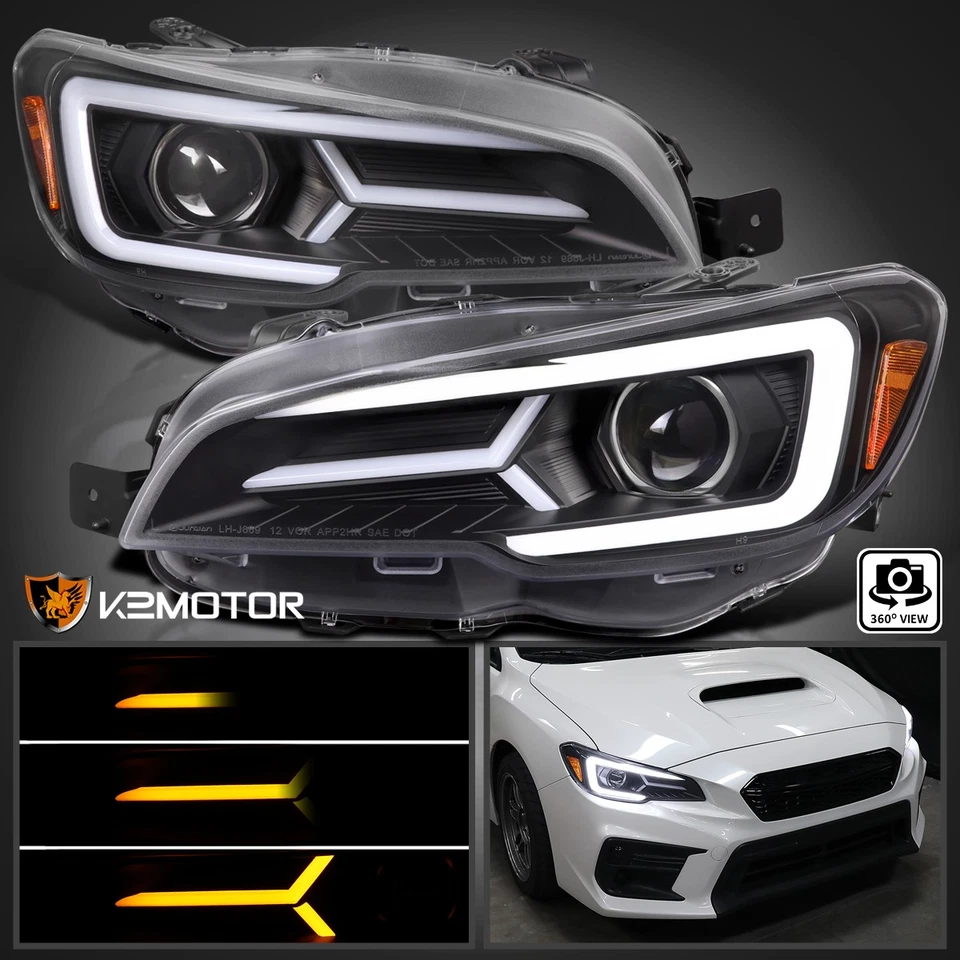 Fits Black 2015-2021 Subaru WRX STI Projector Headlights LED Sequential Tube - Imagem 1 de 4
