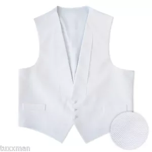 New Men's White Pique Tuxedo vest self tie Bow Tie Tux Ball Tails FREE SHIP - Picture 1 of 7