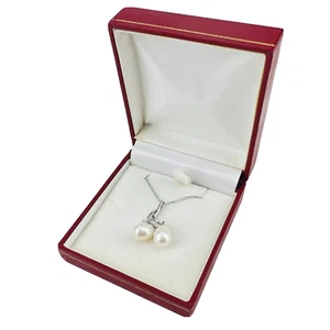 PERLUNA Genuine Pearl Pendant Necklace - Sterling .925  16"-18” w/Box - Picture 1 of 6