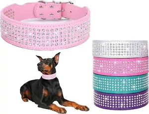 Sparkly 2" Wide Rhinestone Dog Collar: 5 Rows Crystal for Medium/Large Dogs - Picture 1 of 6
