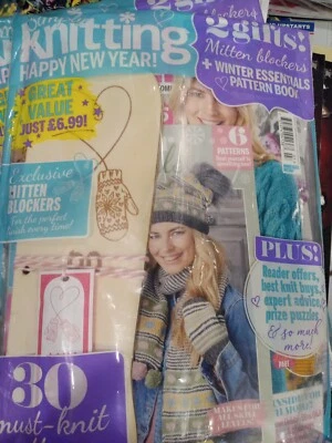 Simply knitting, happy new year,2 gifts mitten blockers+ essentials pattern book - Image 1 of 2