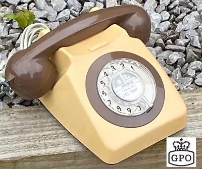 Vintage Phone GPO 746 Rotary Dial Telephone Cream/ Toffee Colour 1983 Working • 73.59€