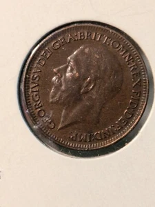 1928 GREAT BRITAIN ONE FARTHING WORLD COIN KM825 GEORGE V - Picture 1 of 2