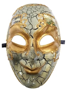 White Gold Full Face Joker Jester Venetian Mask Masquerade Mardi Gras - Picture 1 of 3