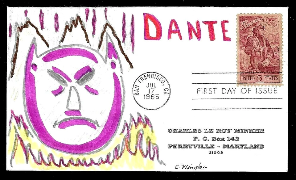 1268 5c Stamp (1965) ITALIAN POET DANTE ALIGHIERI FDC HD/HP BY C. WINSTON ! ! ! - Image 1 of 1
