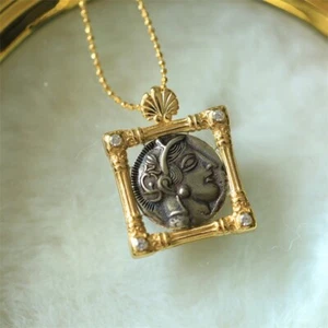 D18 Anhänger Athena griechische Göttin antike Münze Silber 925 vergoldet - Bild 1 von 1