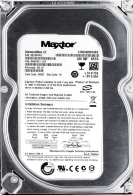 Hard Drive Maxtor Diamondmax 22 STM3320614AS 320GB 7.2K 16MB SATA II 3.5'' Inch - Image 1 of 3