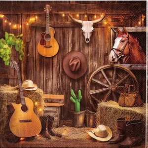 Papierservietten Ranch Pferd Gitarre Amerika. Servietten Ranch Gitarre Pferd - Bild 1 von 1