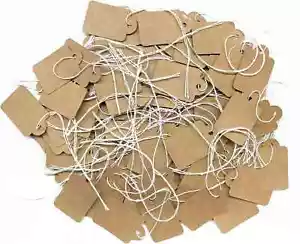 200 Stck. Kraft Preisschilder mit angebrachter Schnur, Etiketten Displayschilder Papier hängen - Bild 1 von 5