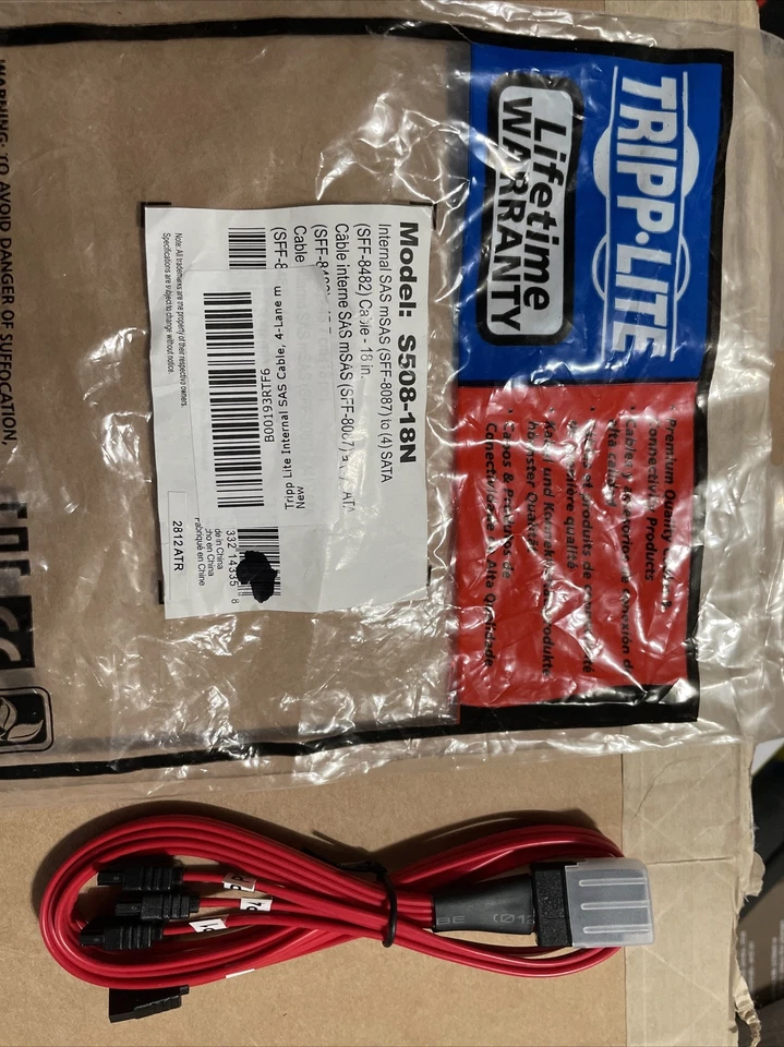 Tripp Lite Internal SAS Cable, 4-Lane mini- SAS (SFF-8087) to 4xSAta S508-18N - Image 1 of 3