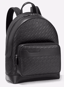 Authentic Montblanc M Gram 4810 Black Embossed Logo Leather Tech Backpack - Picture 1 of 3