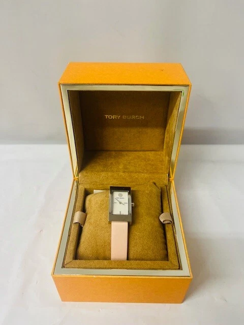 Tory Burch TRB2004 Stainless Steel White Dial Pink Leather Analog Ladies Watch