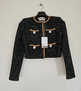 Self Portrait. Sequin Knit Cropped Cardigan. Black. Sold Out. Size Medium - Picture 1 of 8