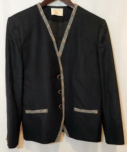 Pendleton Vintage 100% Virgin Wool Black Houndstooth Trim Lined Blazer Size 12 - Picture 1 of 7