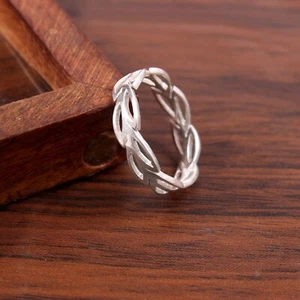 Solid 925 Sterling Silver Handmade Ring Leaf Infinity Charm Silver Band Ring - Picture 1 of 4