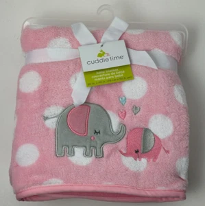 NWT Cuddletime Cuddle Time Pink And White Polka Dot Spots Elephant Baby Blanket - Picture 1 of 6