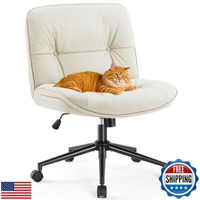 Sweetcrispy Criss Cross Armless Office Chair - PU Leather Adjustable Swivel W - Image 1 of 4