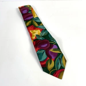 Adolfo Tie VTG 90s Fruit Abstract Cotton Men’s 58” Multicolor Abstract Academia - Picture 1 of 6