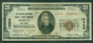 $20.00 Nuevo, Roslyn Nuevo, Roslyn, Nueva York, 1929, fr. #1802-2, raro y en muy buen estado - Imagen 1 de 2