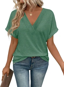 T Shirts Short Sleeve V Neck Tees Womens Fashion Tops Trendy Lightweight Soft 20 - Picture 1 of 12