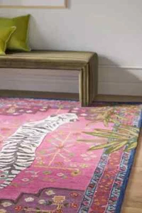 Exotic Bengal Tiger Hand-Tufted Rug Wool Viscose Floral Jungle Decor Luxurious - Picture 1 of 3