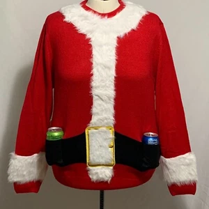 Ugly Christmas Sweater Santa Suit 6 Pack Beer Drink Holster Holder Men Women L - Picture 1 of 8