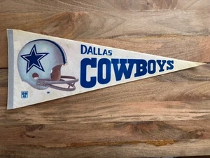 Dallas Cowboys 1970's Double Bar Facemask NFL Football 30" Size White Pennant - Picture 1 of 4