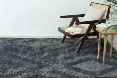 2.4x3m Bohemian Diamant Wolle Viskose Fläche Teppich Hand Gewebt Dunkelgrau - Bild 1 von 4
