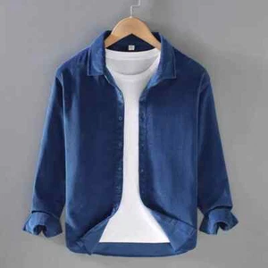 Camicia formale cappotto uomo manica lunga business blusa top casual slim fit velluto - Foto 1 di 26