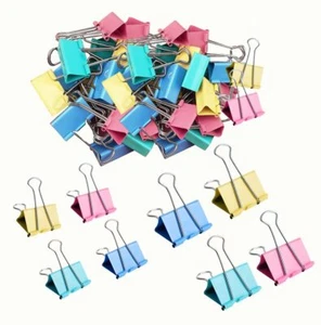 60 Pcs Colored Binder Clips Paper Clamps Assorted Sizes for Office School Papers - Picture 1 of 8