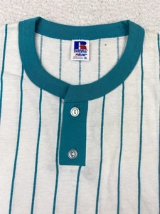 Russell Athletic Mens T Shirt XL Vintage Pinstripe Jersey Blank Baseball Henley - Picture 1 of 9