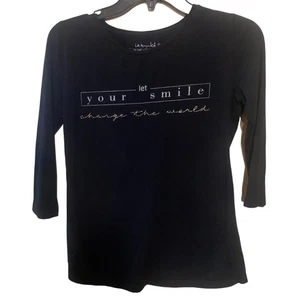 LaTynka Graphic Tee Let Your Smile Change The World 3/4 Sleeve-Black Positivity - Picture 1 of 6