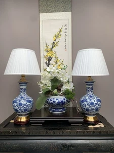 Oriental Chinese Ceramic Table Lamp bell shape Design & Shade 65cm Jar Single - Picture 1 of 10