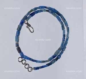 925 Silver Box Lapis Lazuli Stone Boho Art Deco Artisan Wedding Beaded Necklace - Picture 1 of 12