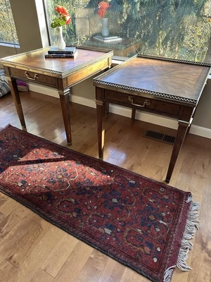 Baker Furniture French Regency Walnut & Brass End Tables – Pair - Image 1 of 4