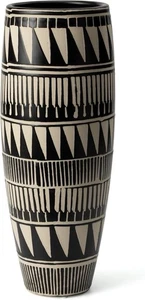 13.79” White & Black Ceramic Vase, Hand-Painted Rustic Floor Decor - Picture 1 of 9