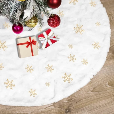 90Cm Gonna per Albero Di Natale - Tappeto Bianco in Finta Pelliccia Con Ricamo O - Immagine 1 di 4