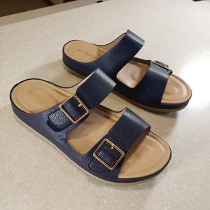 Patrizia Rutha Black Leather Criss Cross Sandal Women's 7 Slip On Slides Comfort - Picture 1 of 6