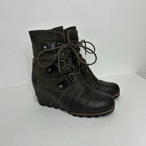 Sorel Joan of Arctic Wedge Womens Size 9.5 / 40.5 Leather Brown Ankle Boots - Picture 1 of 7