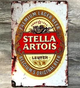 Stella Artois Premium Lager Bier 8 x 12 Neuheit Vintage Blechschild Neu! - Bild 1 von 2