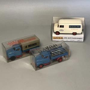 3x Brekina Opel Blitz LKW Blau Pritsche und Weisser Kastenwagen | HO H0 1:87 #7 - Bild 1 von 4