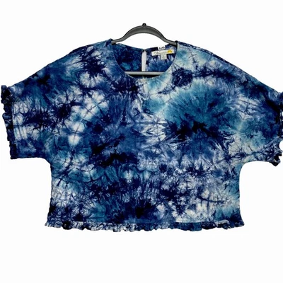 C&C California Top Womens Large Blue Short Sleeve Shirt Tie-Dye Linen - Image 1 of 4