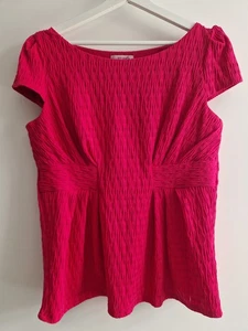 Per Una Raspberry Textured Summer Top Cap Sleeve Boat Neck Stretch Womens UK 18 - Picture 1 of 9