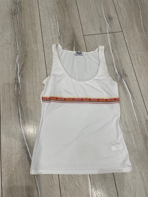 Dolce Gabbana Logo Tank Vintage White Stretch Top Nylon Elastane Tanktop Sz S M - Image 1 of 4