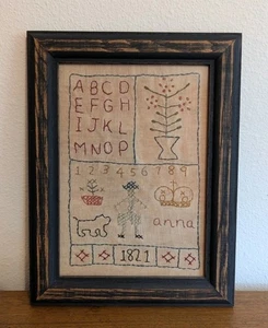 Vintage Framed 1821 Sampler Cross Stitch Alphabet Numbers Floral Bird Signed - Picture 1 of 6